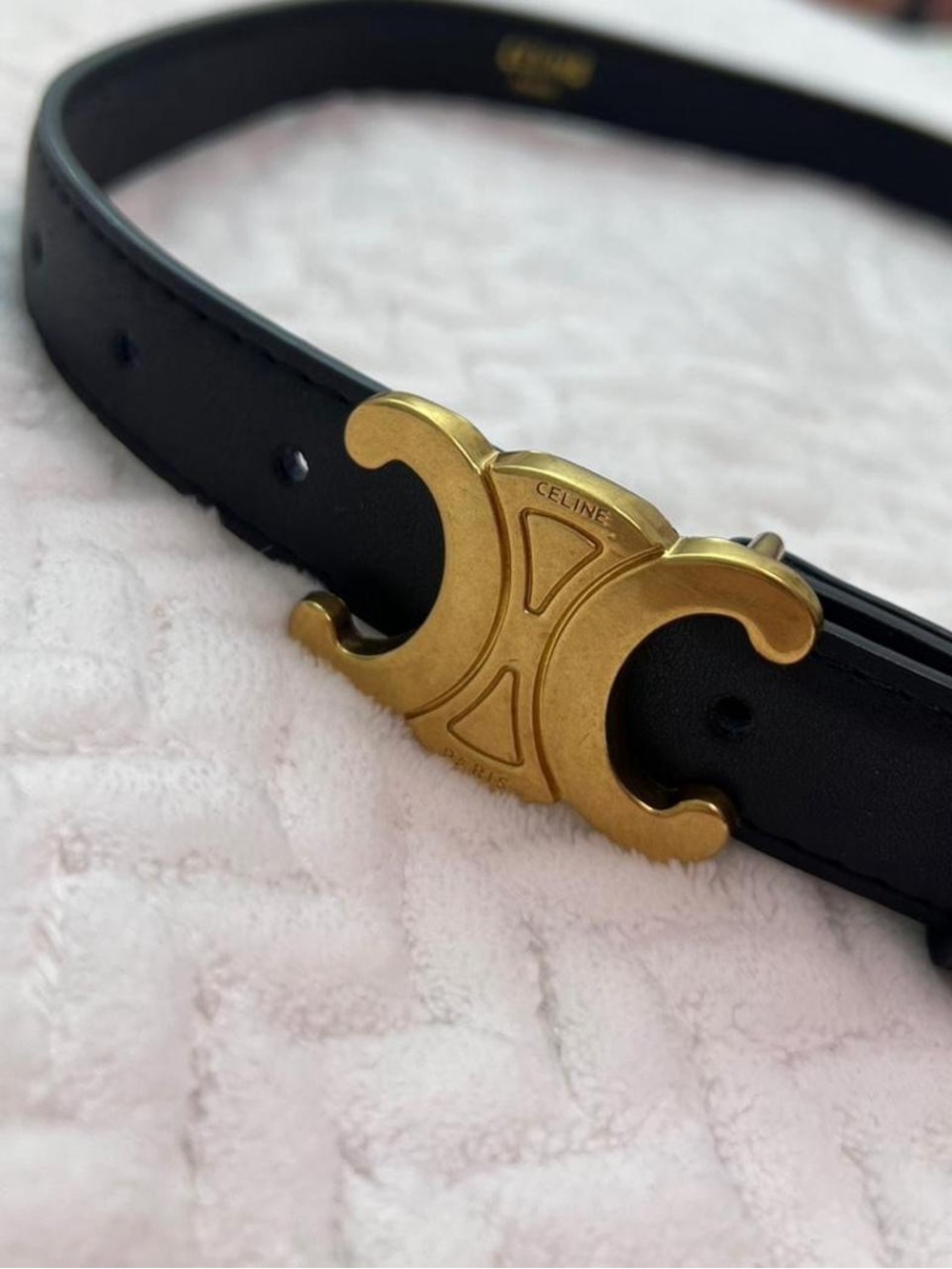 Celine black leather belt with gold buckle 🖤 - Picture 6 of 7